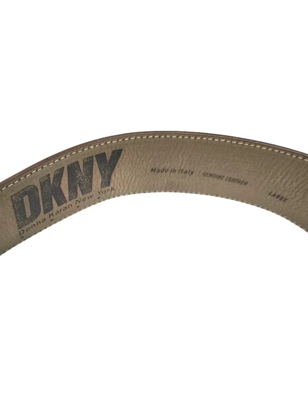 DKNY Donna Karan Wide Brown Leather Belt Brass Buckle Italy Sz L 31-36